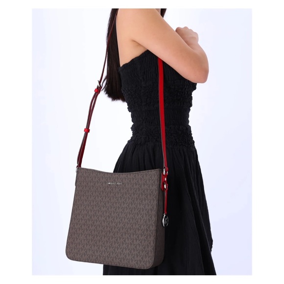 FLASH SALE- Michael Kors Jet Set Charm Crossbody Brown Bright Red- NWOT - Picture 2 of 11